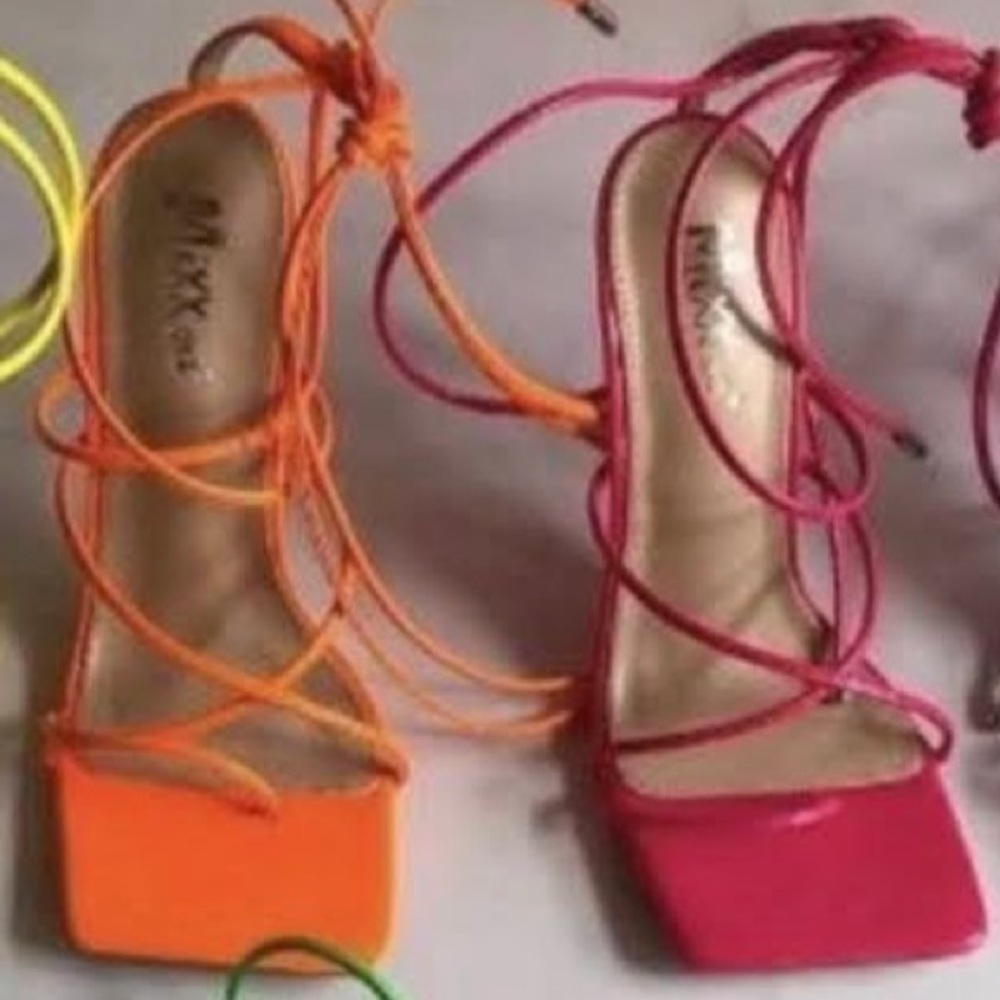 Vibrant Strappy Heels by - Yellow, Orange, Pink, Green